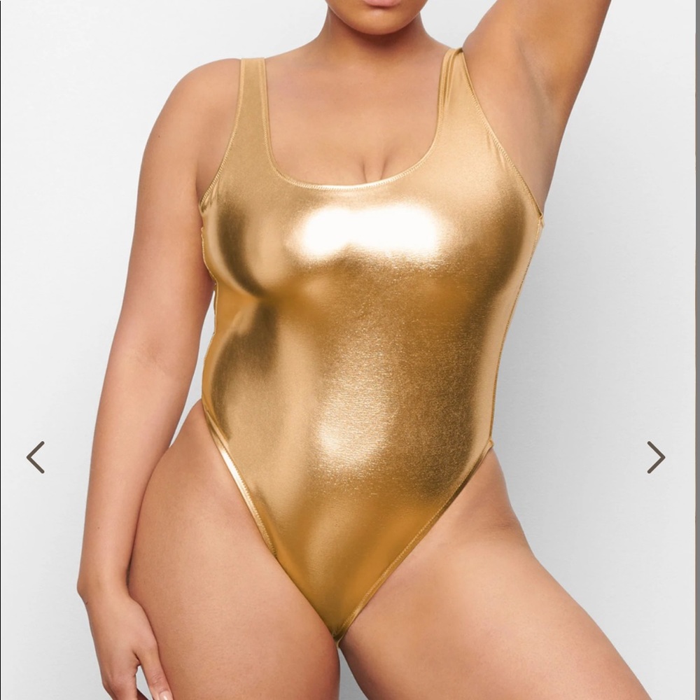 Skims Metallic GOLD Swim High Cut One Piece
